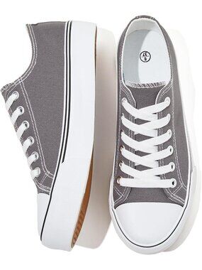 Women's Gray Breathable Soft Slip Black Tennis Shoes White Canvas Sneakers